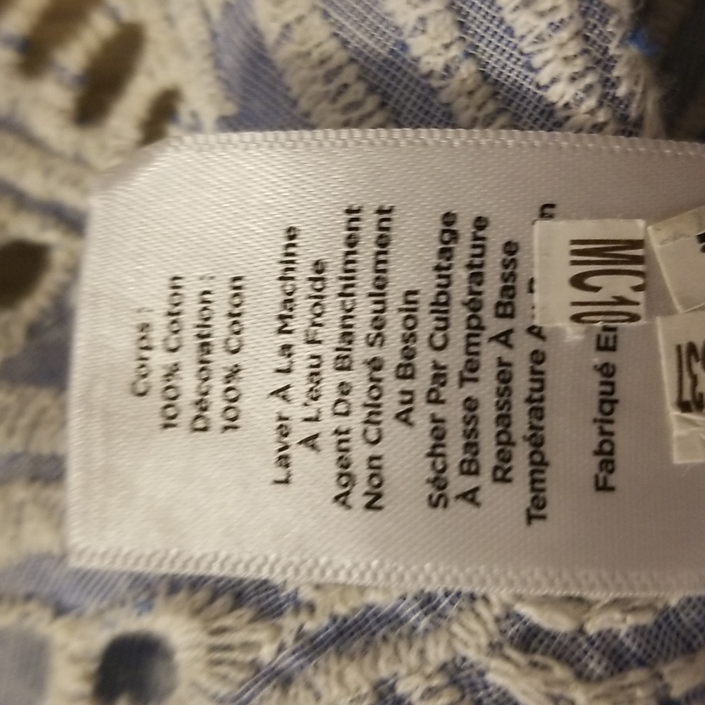 Talbots Womens Elastic Round Neck Light Blue White Lace Eyelet Shotsleeve Shirt - Picture 10 of 10